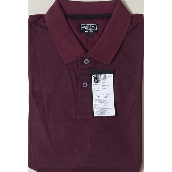 Polo Collar Short Sleeves Branded T-shirt for Men (MAROON) | ARROW