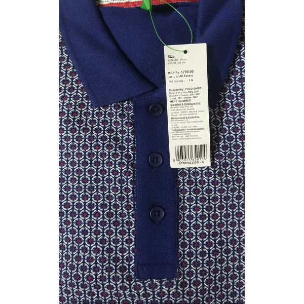 Polo Collar Printed Short Sleeves Branded T-shirt for Men (BLUE &RED) | UNITED COLOURS OF BENETTON