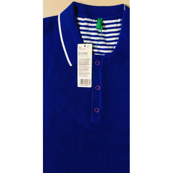 Polo Collar Short Sleeves Branded T-shirt for Men (Blue) | UNITED COLOURS OF BENETTON