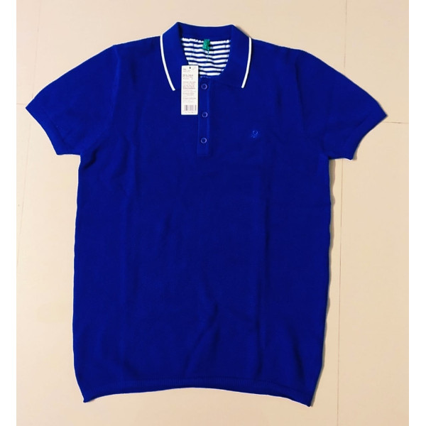 Polo Collar Short Sleeves Branded T-shirt for Men (Blue) | UNITED COLOURS OF BENETTON