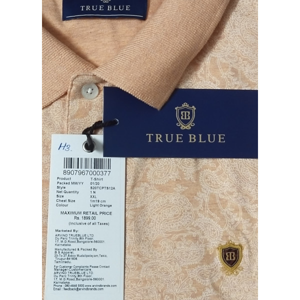 Polo Collar Printed Short Sleeves Branded T-shirt for Men (LIGHT ORANGE) | TRUE BLUE