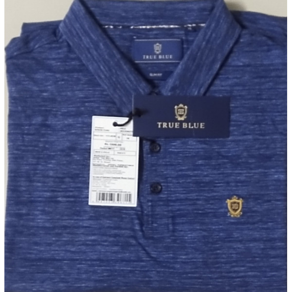 Polo Collar Printed Short Sleeves Branded T-shirt for Men (DARK BLUE) | TRUE BLUE [Leading Brand]
