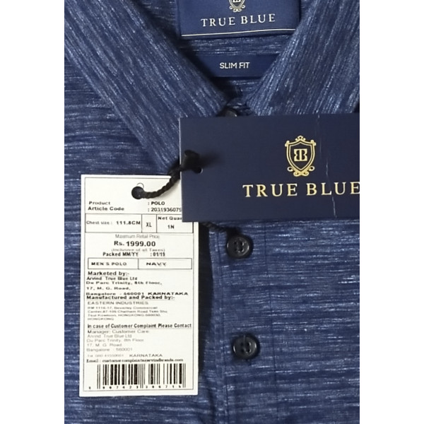 Polo Collar Printed Short Sleeves Branded T-shirt for Men (DARK BLUE) | TRUE BLUE [Leading Brand]