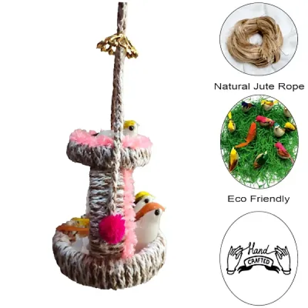 GR-Rustic Charm: Set of 2 Artificial Hanging Jute Bird Nests - Chidiyan Ka Ghosla for Balcony and Garden Décor[Premium Product]  