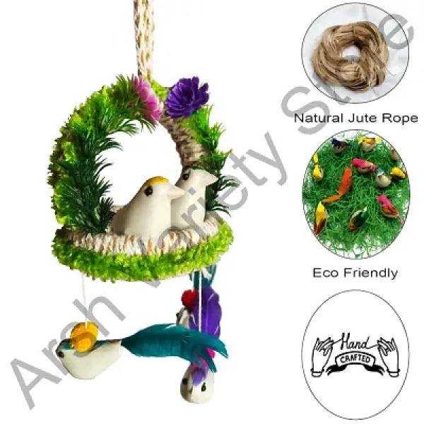 GR-Enchanting Haven: Artificial Hanging Jute Bird Nest Chidiyan Ka Ghosla for Balcony and Garden Decorative Showpiece Pack of 2[Premium Product]    
