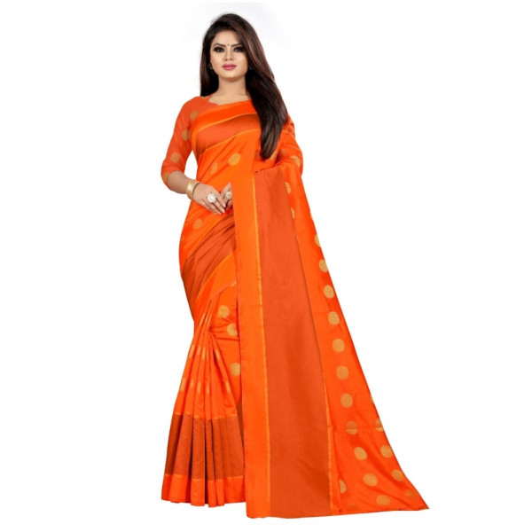 Generic Women's Art Silk Saree with Blouse (Orange...