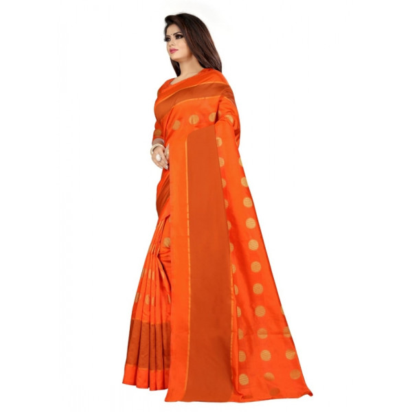 Generic Women's Art Silk Saree with Blouse (Orange,5-6 mtrs) Low Budget Product