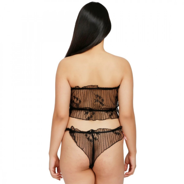 Generic Women's Lace Sheer Lace See Through Lingerie Set (Black, 34)-PID40813 Low Budget Product