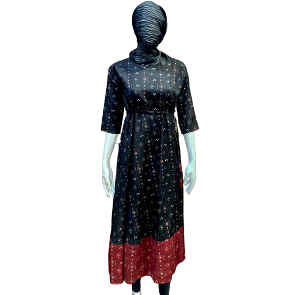 24 VEDIC Women's Cotton Rayon Stitched Kurti with Foil Print (Ready to Wear, Black) Premium Product