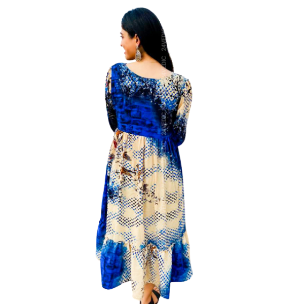 24 VEDIC Women's Casual Printed Quality Georgetee Kurti with Lining Round Neck & 3/4th Sleeve (Ready to Wear, Blue) 40 Premium Product
