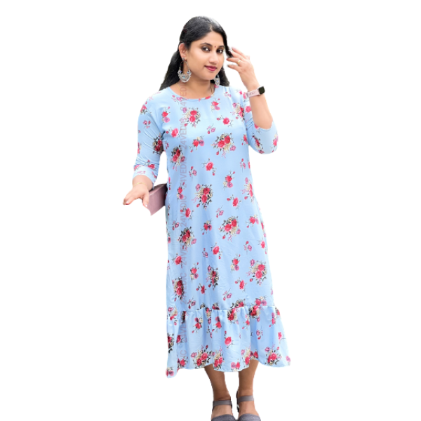 24 VEDIC Women's Quality American Crepe Kurti without lining Neck & 3/4th Sleeve (Ready To Wear, Light Blue) Premium Product