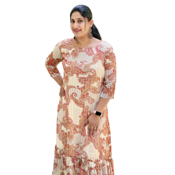 24 VEDIC Women's Chiffon Kurti with Lining and Chinese Print Round Neck & 3/4th Sleeve (Ready to Wear, Light Blue) Premium Product