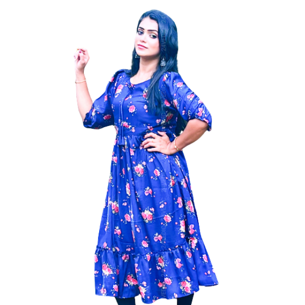 24 VEDIC Women's Quality Georgetee Kurti with Lining Round Neck & 3/4th Sleeve (Ready To Wear, Blue) Premium Product