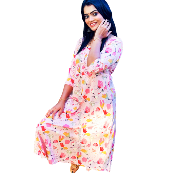 24 VEDIC Women's Quality American Crepe Kurti Without Lining Round Neck & 3/4th Sleeve (Ready to Wear, Pink) Premium Product