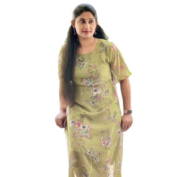24 VEDIC Women's Quality Georgette Kurti with Lining Round Neck & 3/4th Sleeve (Ready To Wear, Green) Premium Product