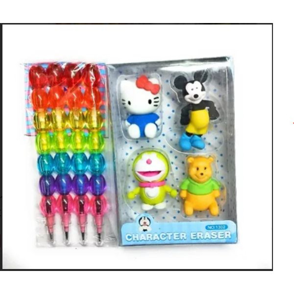 GR-Pack of 4 Pencils and Erasers: Convenient Set f...