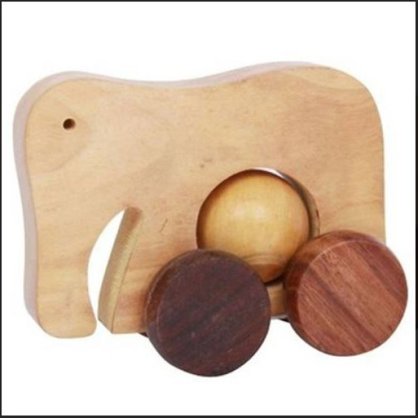 GR-Adorable Wooden Elephant Pull Along Toy with Wh...