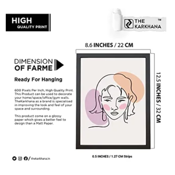 GR- "Empowering Women" Wall Hanging Art Frame short Hair Minimalist Line Drawing Wall Hanging Art Frame Photo With Glass [Low Budget Product]