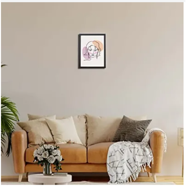 GR- "Empowering Women" Wall Hanging Art Frame short Hair Minimalist Line Drawing Wall Hanging Art Frame Photo With Glass [Low Budget Product]