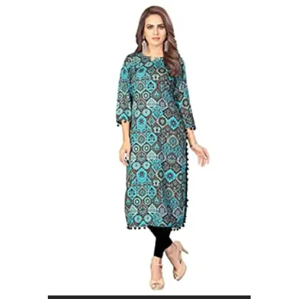 Beautiful Floral Digital Print Ploy Rayon Kurti Se...