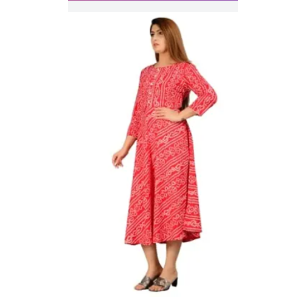 Anarkali Kurta Light Blue Print Flower Long Kurta Rayon Round Neck Printed Kurta For Women 