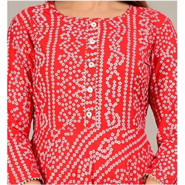 Anarkali Kurta Light Blue Print Flower Long Kurta Rayon Round Neck Printed Kurta For Women 