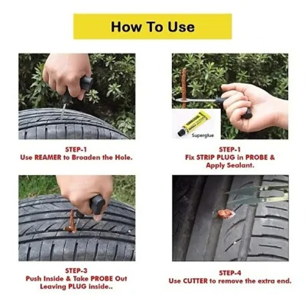 GR-Tubeless Tyre Puncture Repair Kits with Piller for Cars, Bikes Puncture Repair Kit. (Assorted)) [Premium Product] 