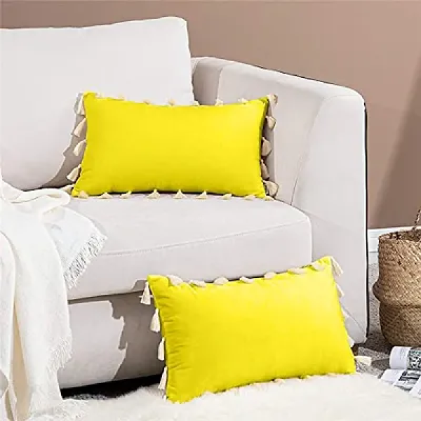 GR-Cottonfry Boho Decorative Throw Pillow/Cushion Covers with Tassels for Couch Bed Sofa Soft Velvet Cushion Covers (Pack of 2)[Premium Product] 