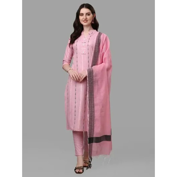 GR-Trendy Red Cotton Blend Kurta Bottom and Dupatt...