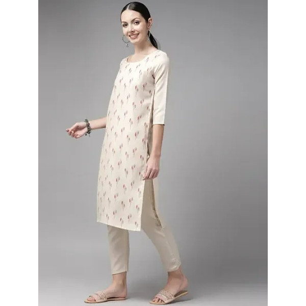 GR-Stylish Aarika Women's Cream Color Cotton Kurti Pant Set [Low Budget Product]