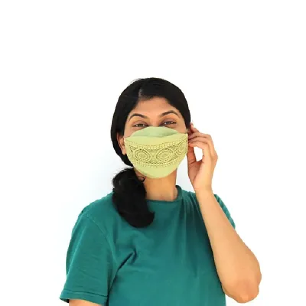 GR-Designer Laced Boat Shaped Mask Set (3 pcs) - Pink, Teal & Moss Green [Low Budget Product]