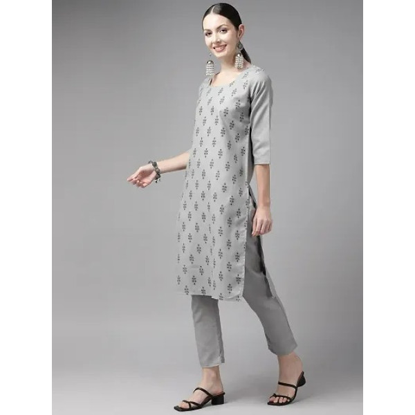 GR-Elevate Aarika Women's Grey Color Cotton Kurti Pant Set [Low Budget Product]