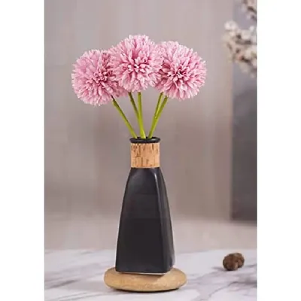 GR-SATYAM KRAFT 5 Pcs Artificial Chrysanthemum Ball Hydrangea Flower Stick: Perfect for Home, Office, Bedroom, Balcony, Living Room, Diwali Decoration and Crafts (Pink Color, Without Vase) [Premium Product] 